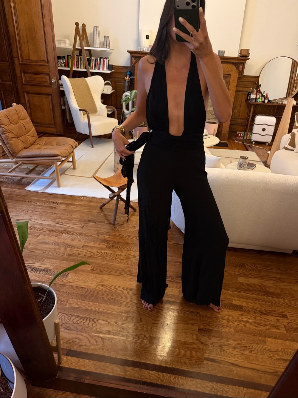 Rat & Boa Black Plunge Halter Wide-Leg Jumpsuit - Size 4US